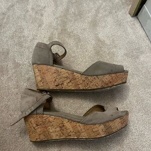 Tom's cork wedge sandals. Size 7. Very comfortable. Grey-ish/sand color.